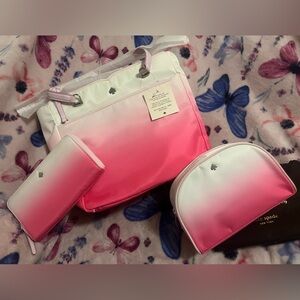 Nwt Kate Spade Ombre Pink Jae Degrade 3pc Set Handbag Wallet Cosmetic Pouch